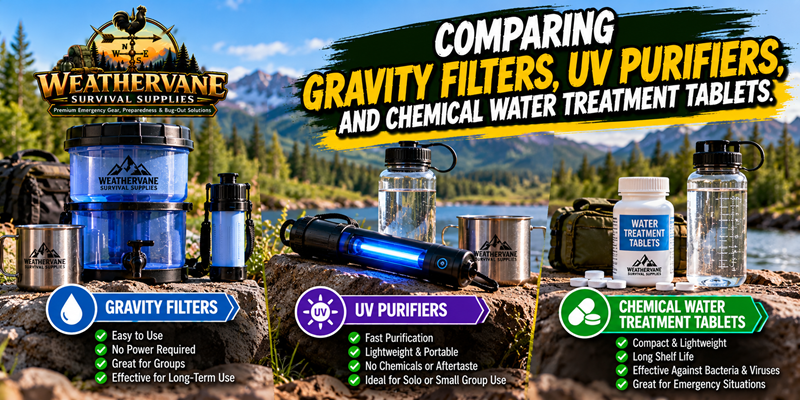 Comparing Gravity Filters, UV Purifiers and Chemical Water Treatment Tablets